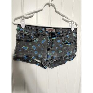 Iris Jeans Denim Shorts Womens Large Gray Blue Floral Rose Print Cuffed Mini